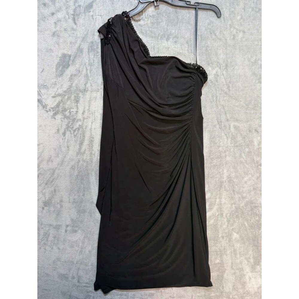 Lauren Ralph Lauren Womens One Shoulder Sequin Dress Black Ruched Size 12